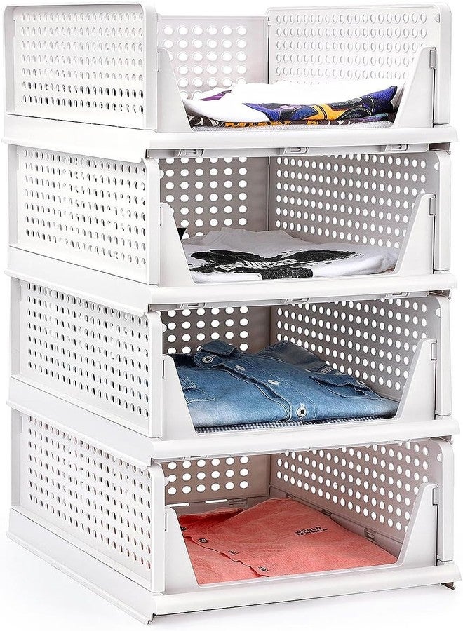 PULSBERY Foldable Clothes Organizer for Cupboard,Multipurpose Plastic Clothes Organizer for Wardrobe (Cloth Storage Wardrobe Organizer) (4 Layer) - Image 1